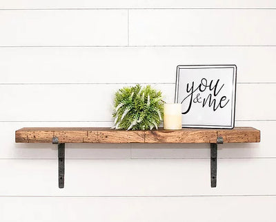 4 FT Rustic Shelf with Iron Brackets-Wall Shelves-Peaceful Valley Furniture