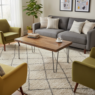 Rustic Hairpin Leg Rectangular Coffee Table