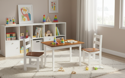 Children's Rectangular Table and Ladder Back Chairs