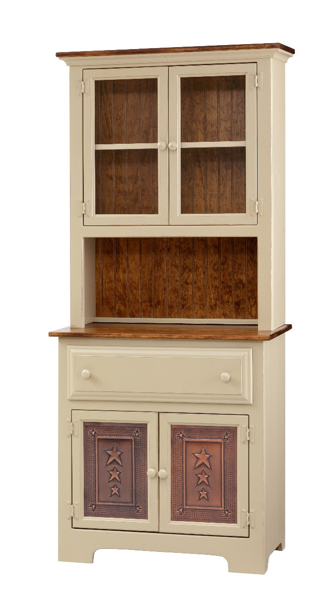 Two Door Hutch w/ Tin & Glass Top-Storage & Display-Peaceful Valley Furniture