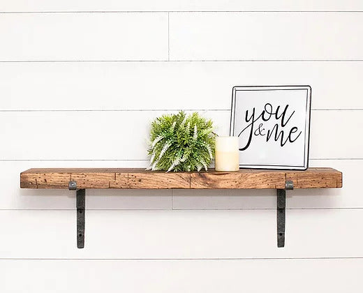 5 FT Rustic Shelf with Iron Brackets-Wall Shelves-Peaceful Valley Furniture