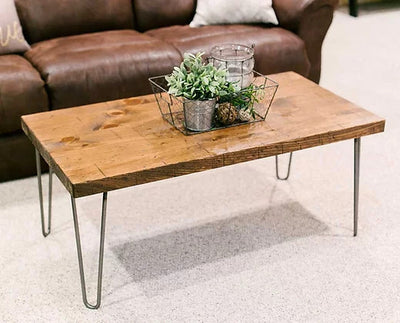 Rustic Hairpin Leg Rectangular Coffee Table-Tables-Peaceful Valley Furniture