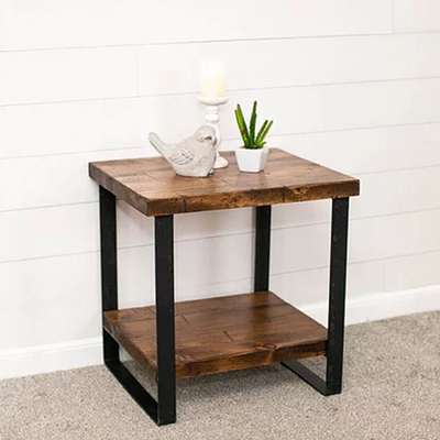 Flat Iron Base End Table w/ bottom shelf-Tables-Peaceful Valley Furniture