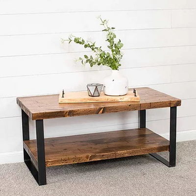 Flat Iron Base Coffee Table w/ bottom shelf-Tables-Peaceful Valley Furniture