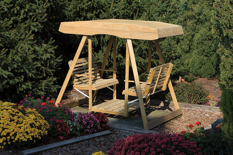 Treated Double Lawn Swing with Wooden Top-Peaceful Valley Furniture